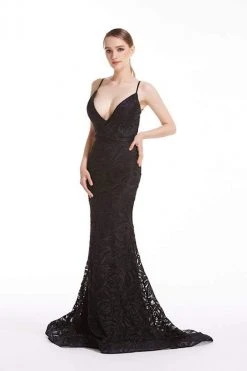 J'Adore Dresses - J12082 Plunging V-Neck Open Back Mermaid Gown Formal Gowns