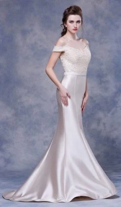Formal Gowns J'Adore Dresses - J13058 Beaded Off-Shoulder Trumpet Gown