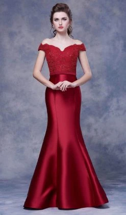 Formal Gowns J'Adore Dresses - J13058 Beaded Off-Shoulder Trumpet Gown