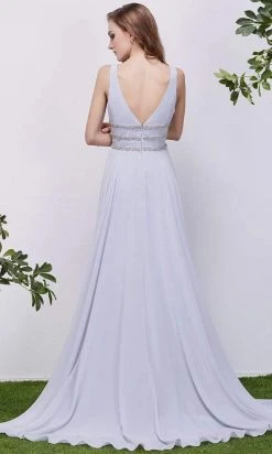 J'Adore Dresses - J13068 Plunging V-Neck Embellished Waist Gown