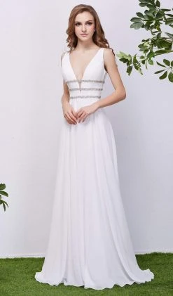 J'Adore Dresses - J13068 Plunging V-Neck Embellished Waist Gown 9 J'Adore Dresses - J13068 Plunging V-Neck Embellished Waist Gown