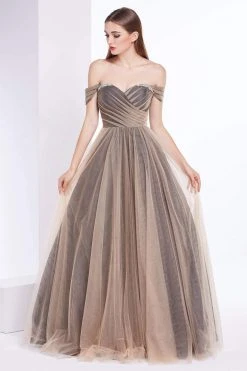 Formal Gowns J'Adore Dresses - J14007 Embellished Off-shoulder Tulle Ballgown