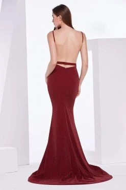 Formal Gowns J'Adore Dresses - J14010 Deep V-neck Sparkle Jersey Trumpet Dress