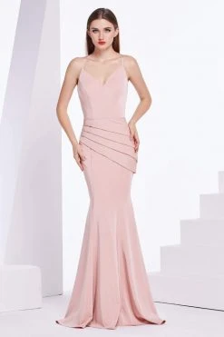 Formal Gowns J'Adore Dresses - J14013 Satin Plunging V-neck Trumpet Dress