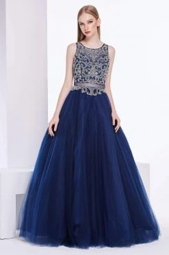 J'Adore Dresses - J14015 Embellished Jewel Neck Tulle Ballgown
