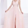 Formal Gowns J'Adore Dresses - J14018 Curved V-neck Lace Chiffon A-line Dress