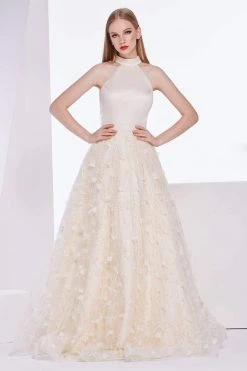 Formal Gowns J'Adore Dresses - J14036 Embroidered Tulle High Halter Ballgown