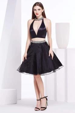 J'Adore Dresses - J14077 Two Piece Embellished Organza A-line Dress Cocktail Dresses