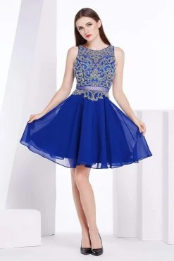 J'Adore Dresses - J14078 Beaded Bateau Chiffon A-line Dress Cocktail Dresses