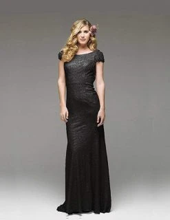 J'Adore Dresses - J3021 Sequined Bateau Trumpet Dress