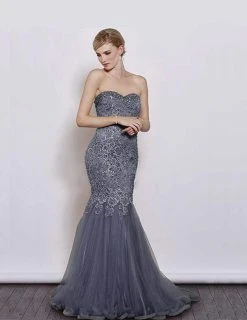 J'Adore Dresses - J3059 Strapless Beaded Lace And Tulle Long Gown