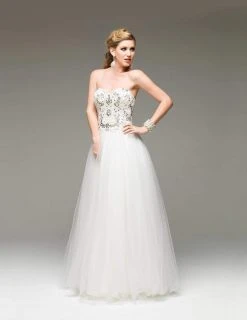 Formal Gowns J'Adore Dresses - J5058L Strapless Sweetheart Beaded Adorned Tulle Gown
