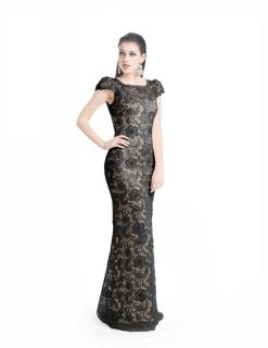 Formal Gowns J'Adore Dresses - J5085B Lace Bateau Trumpet Dress With Train
