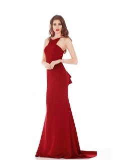 J'Adore Dresses - J6015L Ruffle Accented Cut-In Halter Trumpet Gown