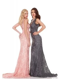 Formal Gowns J'Adore Dresses - J6057 Lace Plunging V-neck Trumpet Dress