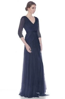 J'Adore Dresses - J7012 Quarter Length Sleeve Ruched V-neck A-line Dress Formal Gowns
