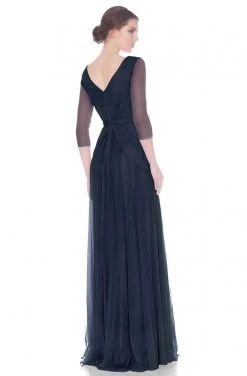 J'Adore Dresses - J7012 Quarter Length Sleeve Ruched V-neck A-line Dress Formal Gowns