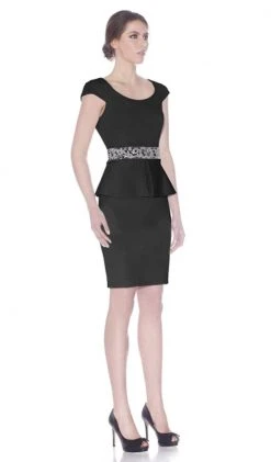 J'Adore Dresses - J7050 Short Dress With Peplum And Beaded Waistband Accent Cocktail Dresses