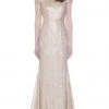 Formal Gowns J'Adore Dresses - J7114 Sequined Bateau Short Sleeve Trumpet Dress