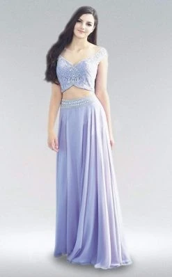 Formal Gowns J'Adore Dresses - JC8072 Embellished Wide V-neck Chiffon A-line Dress