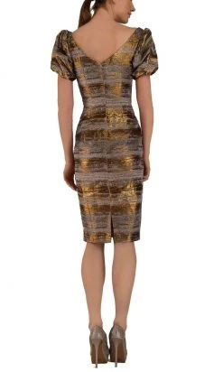 Janique - 1194 Knee Length Puff Sleeve Sheath Dress Cocktail Dresses