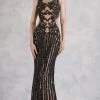 Formal Gowns Janique - 17007 Sparkly Nude Illusion Evening Gown In Black 1 Formal Gowns Janique - 17007 Sparkly Nude Illusion Evening Gown In Black