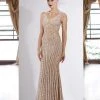 Janique - 17007 Sparkly Nude Illusion Evening Gown In Ivory