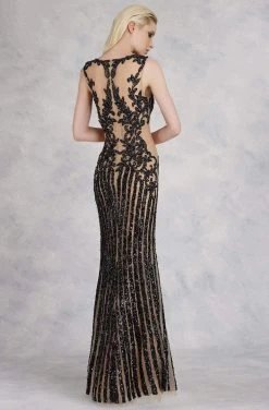 Formal Gowns Janique - 17007 Sparkly Nude Illusion Evening Gown