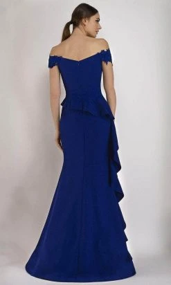 Janique - 1945 Off Shoulder Lace Applique Ruffle Peplum Trumpet Gown Formal Gowns 14 Janique - 1945 Off Shoulder Lace Applique Ruffle Peplum Trumpet Gown Formal Gowns