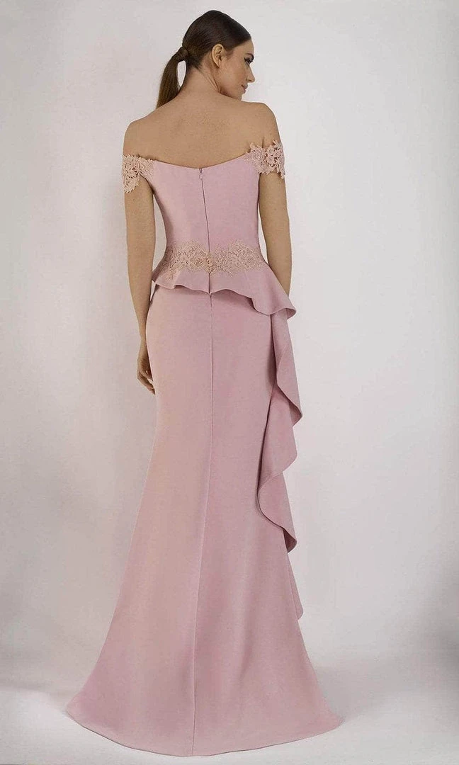 Janique - 1945 Off Shoulder Lace Applique Ruffle Peplum Trumpet Gown Formal Gowns 4 Janique - 1945 Off Shoulder Lace Applique Ruffle Peplum Trumpet Gown Formal Gowns