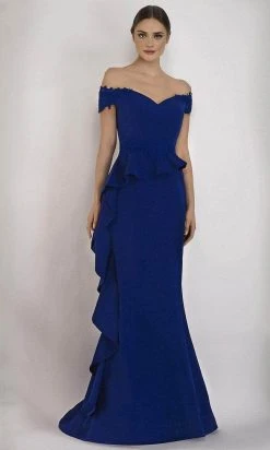 Janique - 1945 Off Shoulder Lace Applique Ruffle Peplum Trumpet Gown Formal Gowns 15 Janique - 1945 Off Shoulder Lace Applique Ruffle Peplum Trumpet Gown Formal Gowns