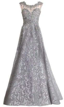 Janique - 85124 Illusion Lace Appliqued Geometric Gown In Grey 8 Janique - 85124 Illusion Lace Appliqued Geometric Gown In Grey