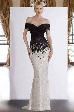 Janique - A18375 Draped Off Shoulder Mermaid Gown Formal Gowns