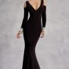 Janique - Captivating Long Sleeve Mermaid Gown With Crystallized Cuffs K6573