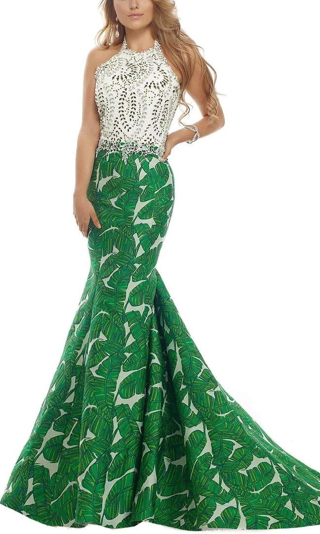 Janique - Embellished Lace Printed Mermaid Evening Gown W1717 Formal Gowns 3 Janique - Embellished Lace Printed Mermaid Evening Gown W1717 Formal Gowns