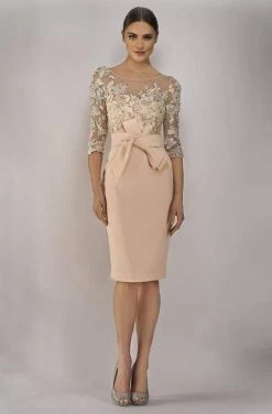Janique - Embroidered Bateau Cocktail Dress 1906 - 1 Pc Blush In Size 10 Available Cocktail Dresses