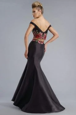 Janique - Embroidered Off-Shoulder Crop Top Trumpet Evening Gown With Court Train JA7004 Formal Gowns