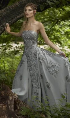 Janique - Embroidered Straight Neck A-line Gown W1691 Formal Gowns