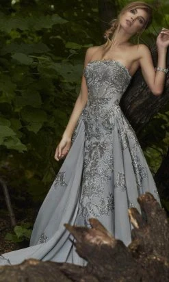 Janique - Embroidered Straight Neck A-line Gown W1691 Formal Gowns