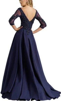 Formal Gowns Janique - Embroidered V-Neck Sleeved Long Mermaid Gown JA3009