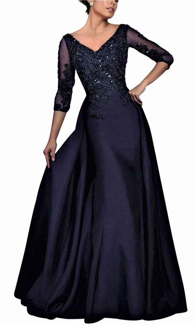 Formal Gowns Janique - Embroidered V-Neck Sleeved Long Mermaid Gown JA3009 7 Formal Gowns Janique - Embroidered V-Neck Sleeved Long Mermaid Gown JA3009