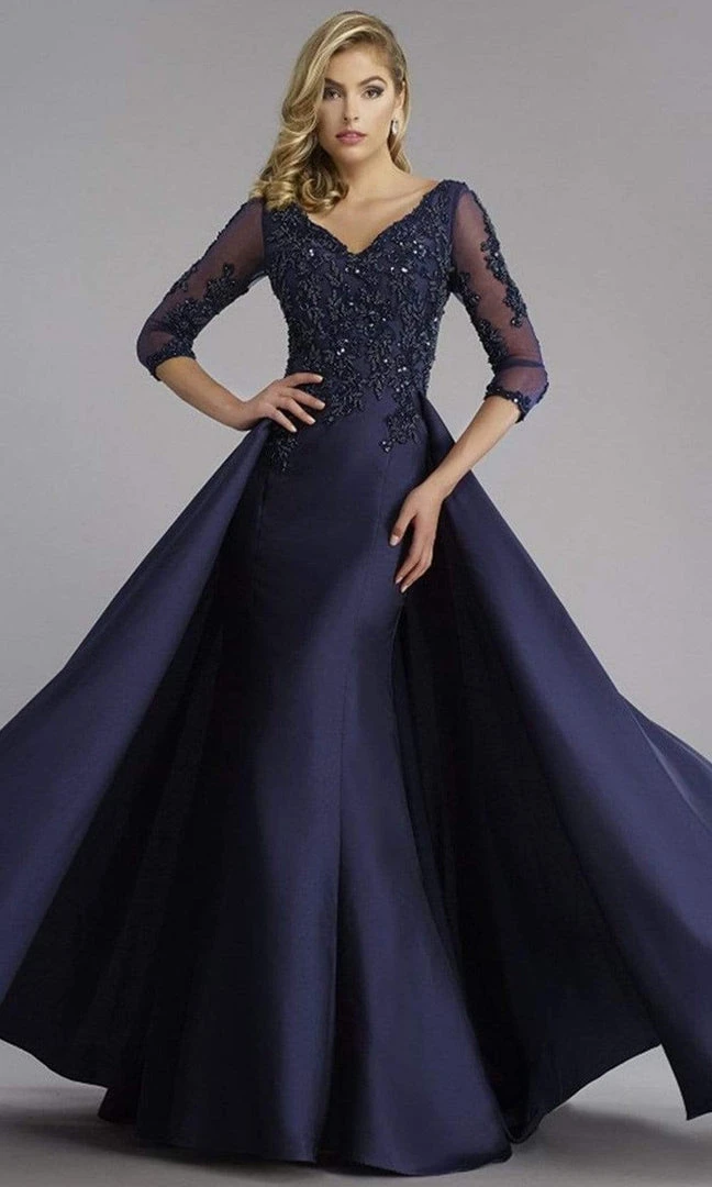Formal Gowns Janique - Embroidered V-Neck Sleeved Long Mermaid Gown JA3009 12 Formal Gowns Janique - Embroidered V-Neck Sleeved Long Mermaid Gown JA3009