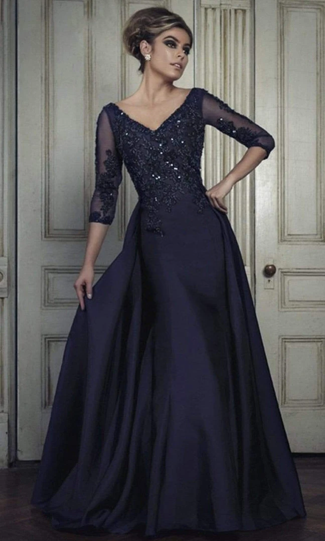 Formal Gowns Janique - Embroidered V-Neck Sleeved Long Mermaid Gown JA3009 9 Formal Gowns Janique - Embroidered V-Neck Sleeved Long Mermaid Gown JA3009