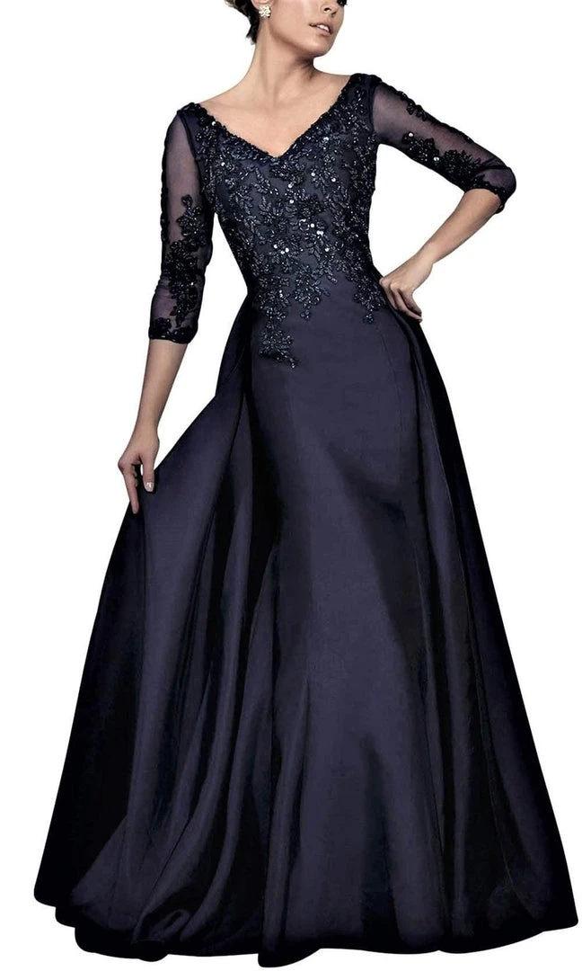 Formal Gowns Janique - Embroidered V-Neck Sleeved Long Mermaid Gown JA3009 3 Formal Gowns Janique - Embroidered V-Neck Sleeved Long Mermaid Gown JA3009