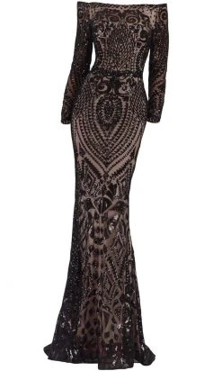 Janique - JA3017 Long Sleeve Geo-Sequined Mermaid Gown Formal Gowns 12 Janique - JA3017 Long Sleeve Geo-Sequined Mermaid Gown Formal Gowns