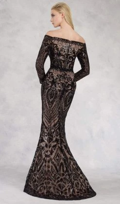 Janique - JA3017 Long Sleeve Geo-Sequined Mermaid Gown Formal Gowns 9 Janique - JA3017 Long Sleeve Geo-Sequined Mermaid Gown Formal Gowns