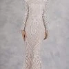 Janique - JA3017 Off-Shoulder Long Sleeves Dress In White/Nude Formal Gowns