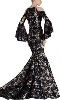 Janique - JA3021 Sequined Jewel Neck Mermaid Dress With Train Formal Gowns