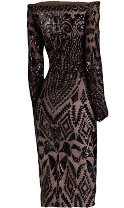 Cocktail Dresses Janique - JA3023 Sequined Long Sleeve Off-Shoulder Sheath Dress 11 Cocktail Dresses Janique - JA3023 Sequined Long Sleeve Off-Shoulder Sheath Dress