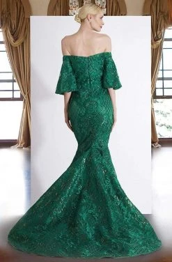 Formal Gowns Janique - JA4013 Off-Shoulder Mermaid Evening Dress In Emerald